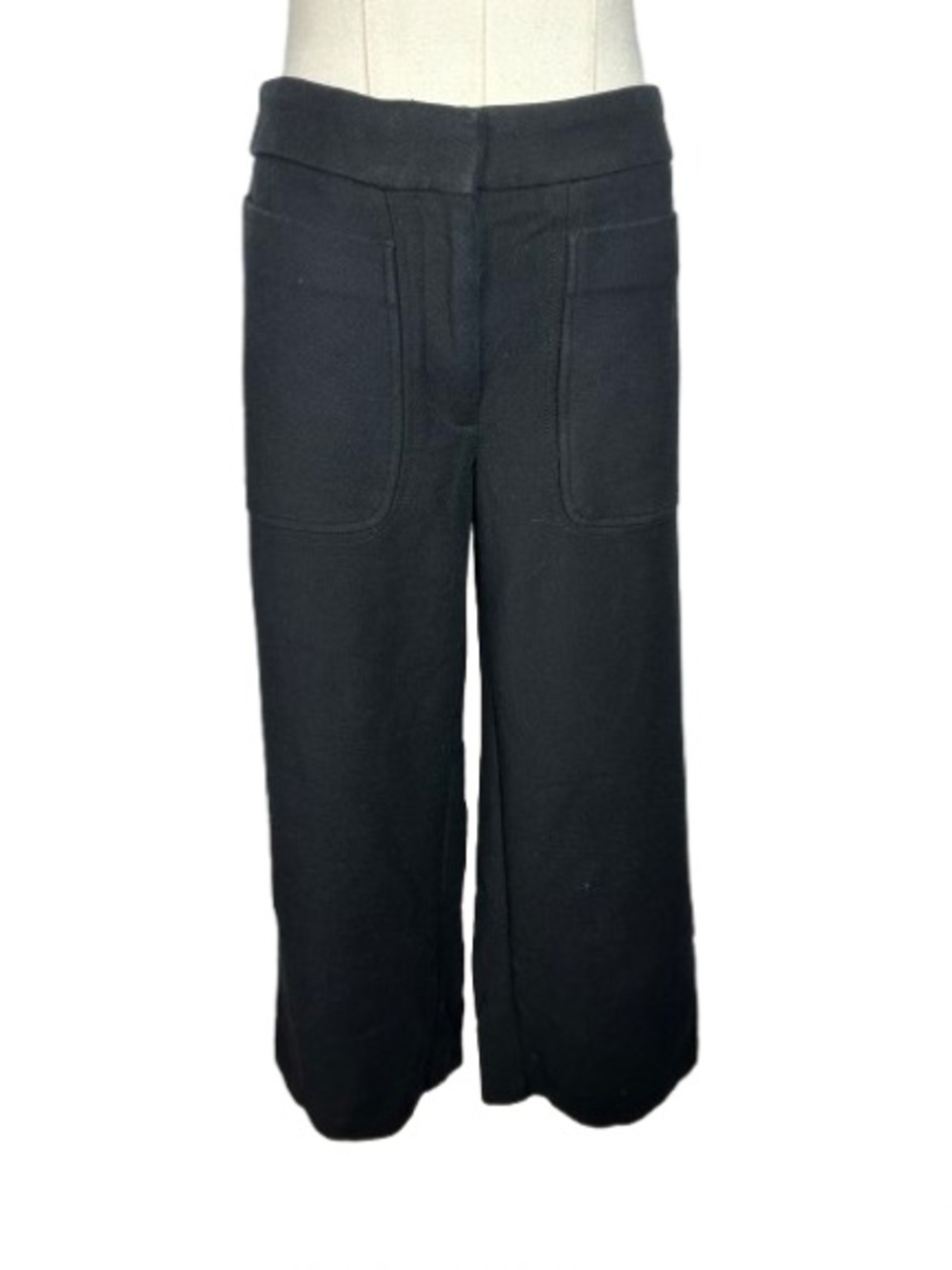LOFT Black Wide-Leg Trouser Capri Pants with Front Patch Pockets Size 0